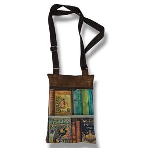 Vintage Book Print Crossbody Bag Small Fabric Purse 7x10
